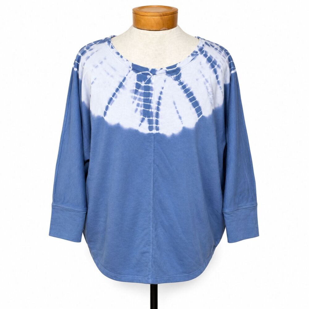 Pure Jill J.Jill Tie Dye Sweatshirt XS Blue White Organic Cotton Dolman Pullover